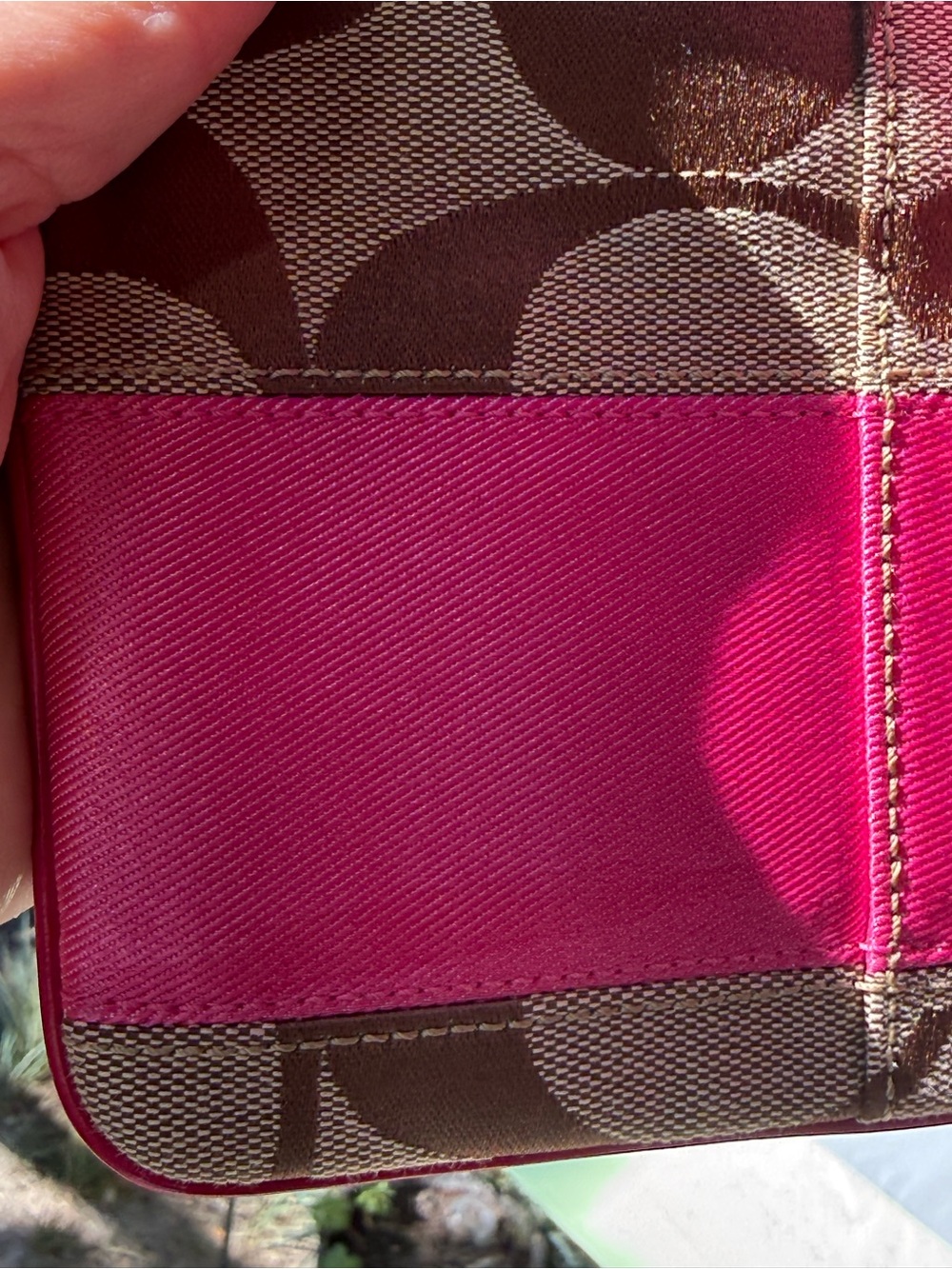Coach Crossbody Bag #10129 khaki Tan bright Pink - Signature - Stripe Swingpack - Picture 15 of 16